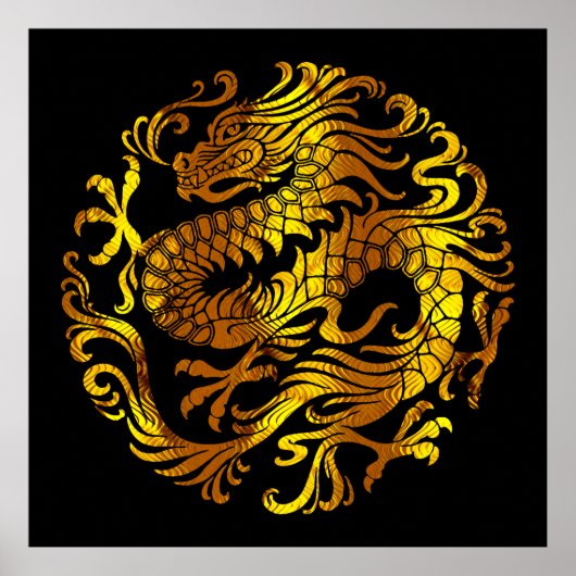 Poster Feu Doré : Gravure d'un Dragon (Devant)