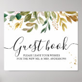 Poster Feuillage à l'aquarelle moderne et gouttes dorées (Devant)