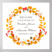 Poster Feuillage aquarelle. Bienvenue au mariage de autom (Devant)