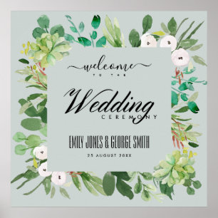 Poster FEUILLAGE DE COURONNE GRISE Aquarelle BIENVENUE DE
