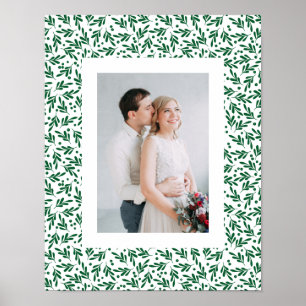 Poster Feuillage de fête vert et blanc Vacances