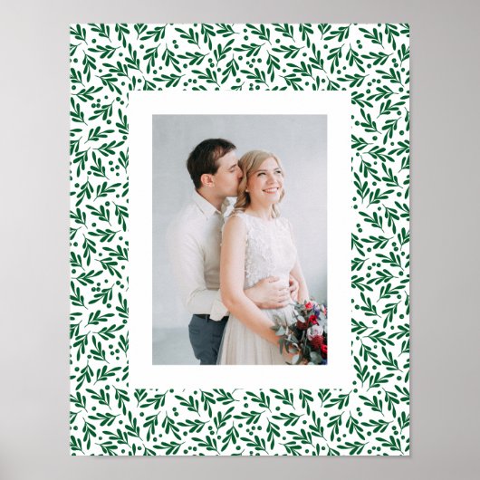 Poster Feuillage de fête vert et blanc | Vacances (Devant)