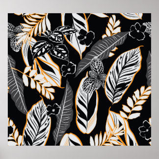 Poster Feuillage de nuit tropical : Motif Vintage foncé