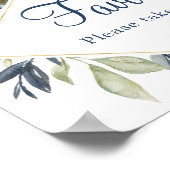 Poster Feuillage de verdure bleue doré Favorise le signe (Coin)
