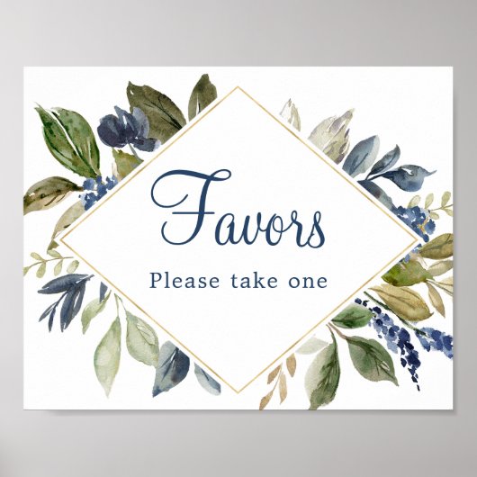 Poster Feuillage de verdure bleue doré Favorise le signe (Devant)