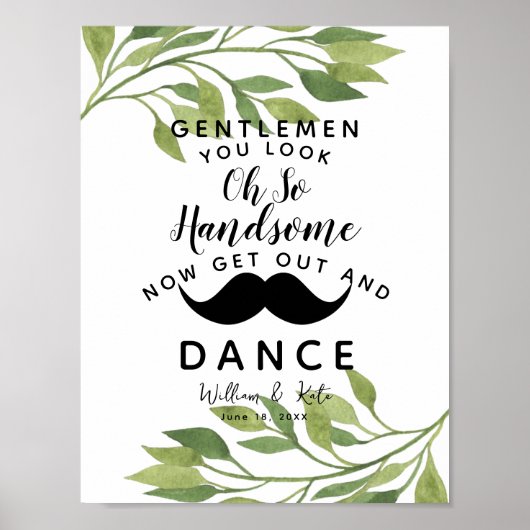 Poster feuillage en feuilles vertes GENTLEMEN SALLE DE BA (Devant)