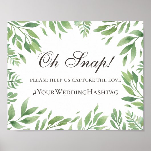 Poster Feuillage vert. Mariage vert hashtag instagram (Devant)