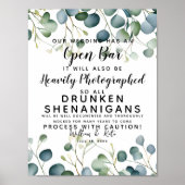 Poster feuillage vert Open Bar signe mariage eucalyptus (Devant)