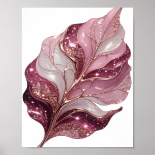 POSTER FEUILLE BLANCHE ET ROSE LUMINEUSE AVEC ÉTOILES ÉTO