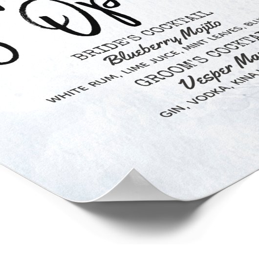 Poster Feuille bleu Mariage Le bar est ouvert Menu boisso (Coin)