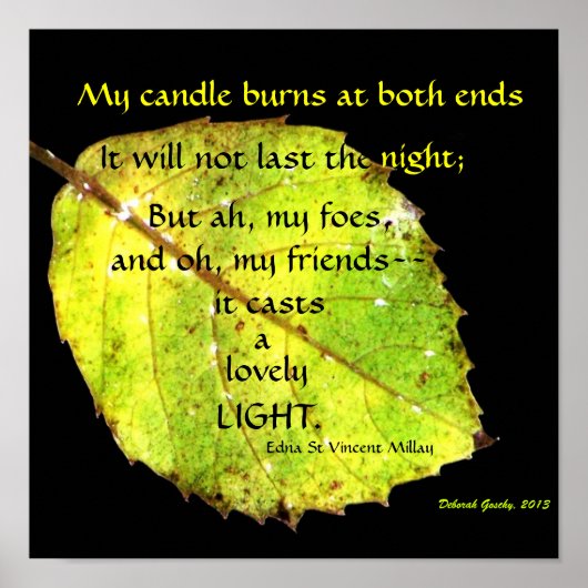 Poster Feuille brillante d'or vert contre noir (Devant)