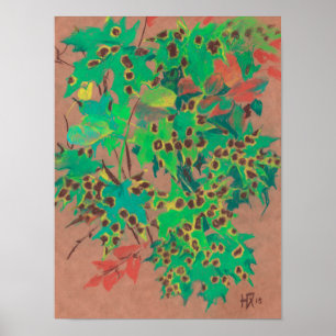 Poster Feuille croustillant, automne floral, vert, jaune