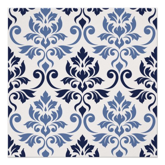 Poster Feuille Damask Big Motif Blues on Cream (Devant)