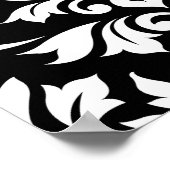 Poster Feuille Damask Grand Motif blanc sur noir (Coin)