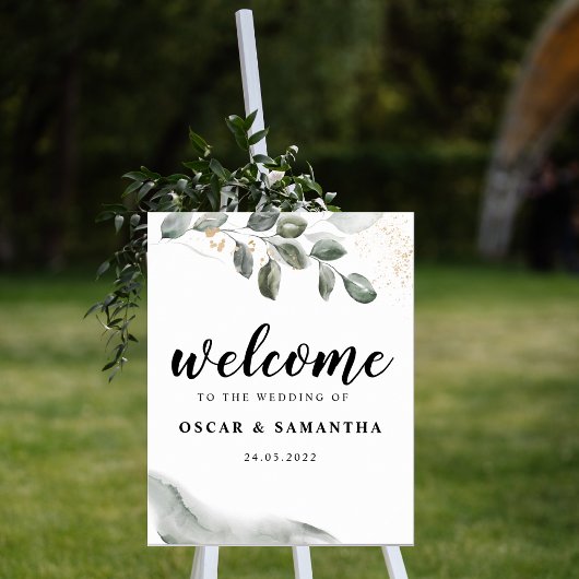 Poster Feuille d'aquarelle verte douce | Poussière d'or |