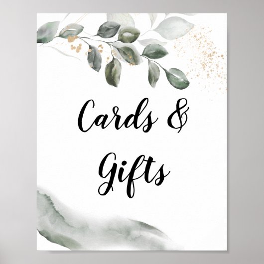 Poster Feuille d'aquarelle verte douce | Poussière d'or | (Devant)