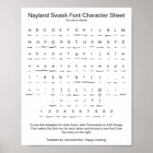 Poster Feuille de caractères de police de lavage de Nayla (Devant)