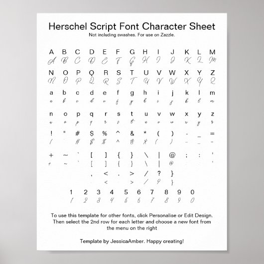 Poster Feuille de caractères de police de script Herschel (Devant)