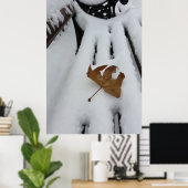 Poster feuille de chêne sur nouvelle neige (Bureau à domicile)