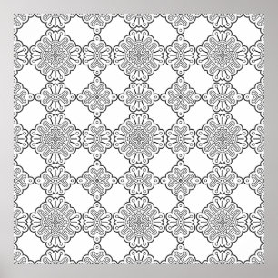 Poster Feuille de coloriage de motif de médaillon de carr