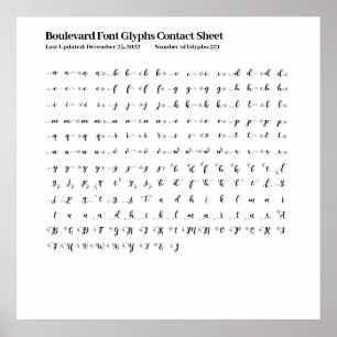 Poster Feuille de contact Font de boulevard Glyphes