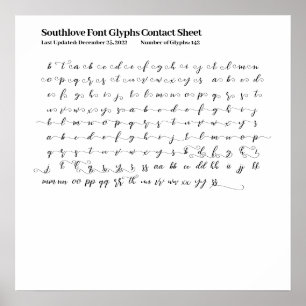 Poster Feuille de contact Glyphes de police de Southlove