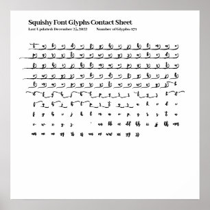 Poster Feuille de contact Glyphes de police de squishy