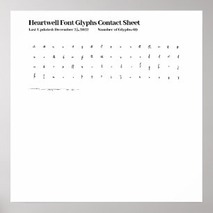 Poster Feuille de contact Glyphes de police Heartwell