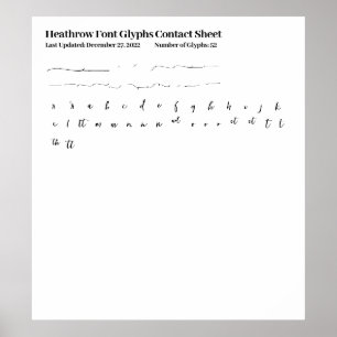 Poster Feuille de contact Glyphes de police Heathrow