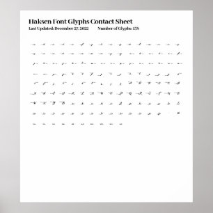 Poster Feuille de contact Haksen Font Glyphes