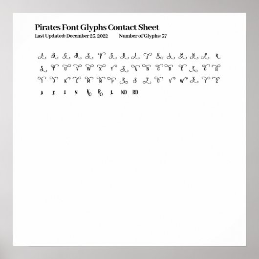 Poster Feuille de contact Pirates Font Glyphes (Devant)
