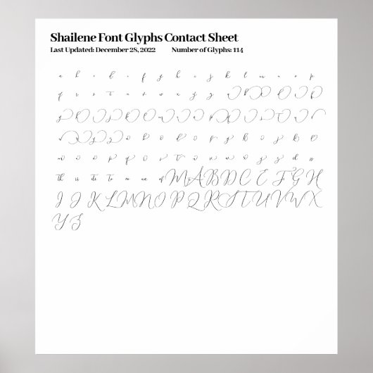 Poster Feuille de contact Shailene Font Glyphes (Devant)