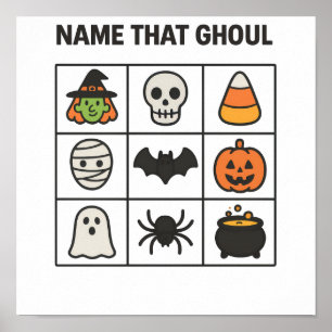 Poster Feuille de jeu de bingo Halloween « Nommez ce goul