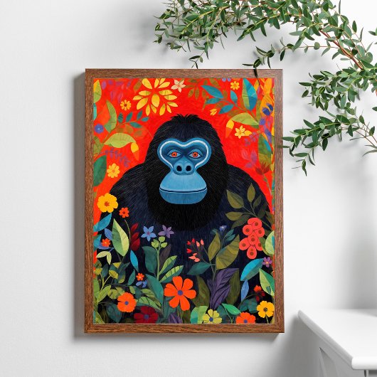 Poster Feuille de la peinture de Gorilla Fleurs co