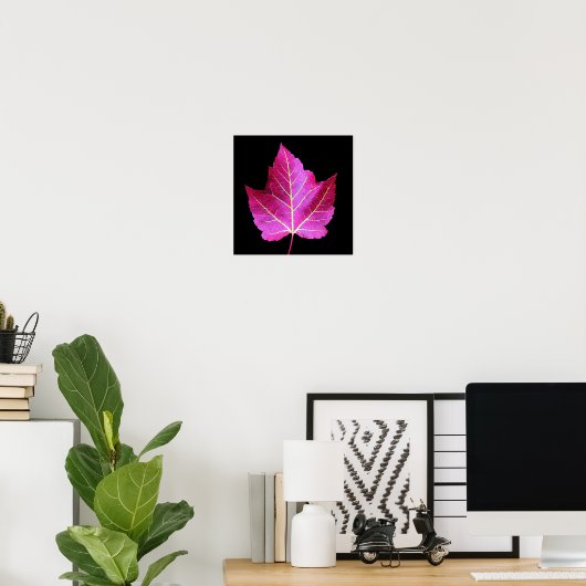 Poster Feuille de Maple rouge d'automne sur fond floral n (Bureau à domicile)