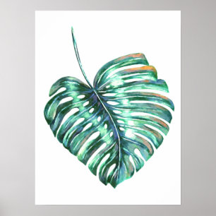 Poster Feuille de Monstera palmier tropical moderne aquar