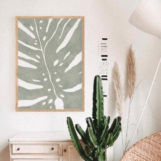 Poster Feuille de Monstera, plante vert sauge