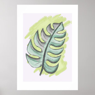 Poster Feuille de monstera verte dessin manuel
