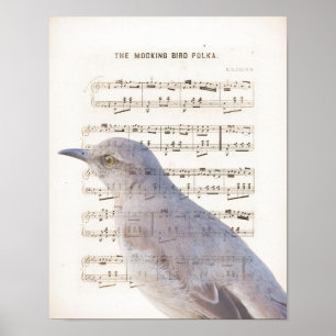 Poster Feuille de musique Vintage Mockingbird Imprimer