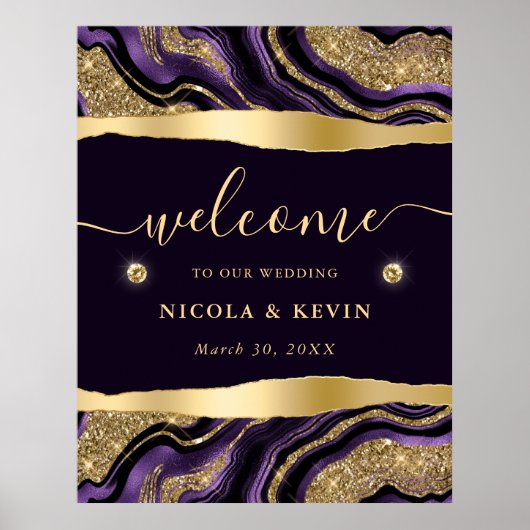 Poster Feuille de pourpre et agate de mariage de bienvenu (Devant)
