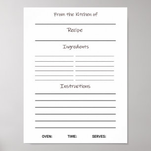 Poster Feuille de recettes de téléchargement instantané
