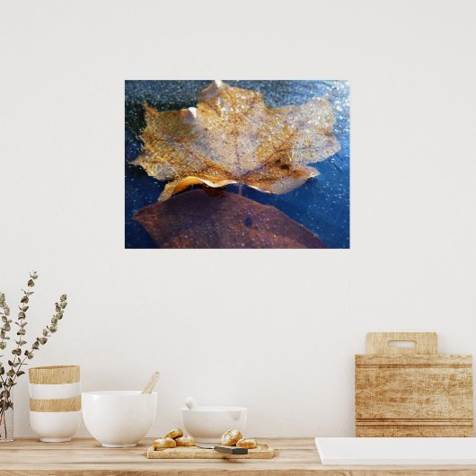 Poster Feuille d'érable jaune congelée Automne Nature (Cuisine)