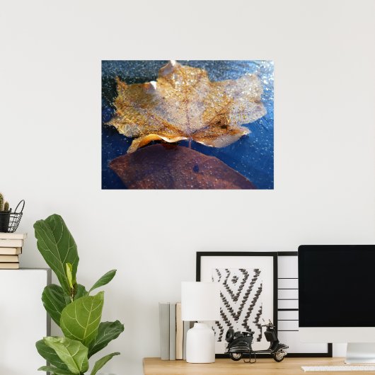 Poster Feuille d'érable jaune congelée Automne Nature (Bureau à domicile)