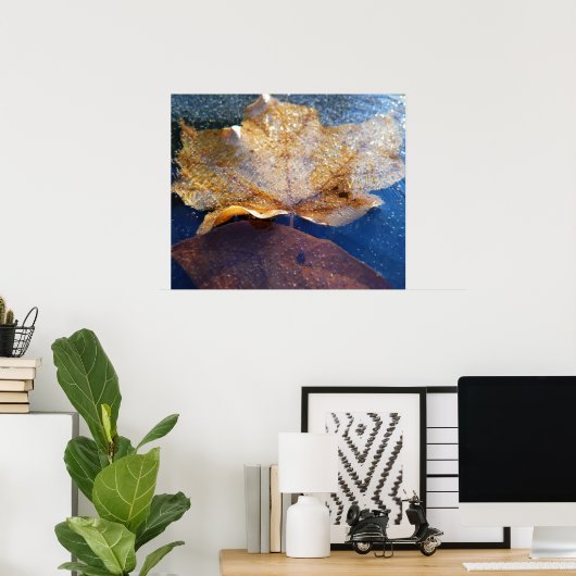 Poster Feuille d'érable jaune congelée Automne Nature (Bureau à domicile)