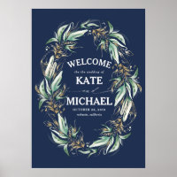 Feuille d'or Vert Marine Mariage bleu Bienvenue