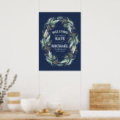 Poster Feuille d'or Vert Marine Mariage bleu Bienvenue (Cuisine)
