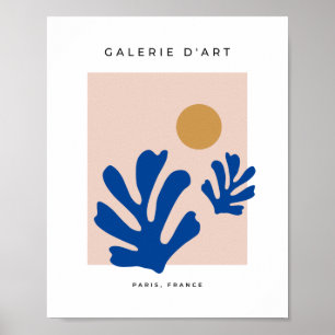Poster Feuille Et Soleil Moderne Découpe Formes Bleu