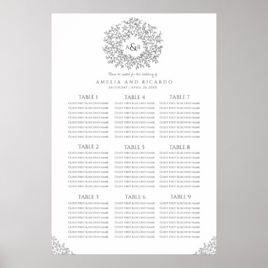 Poster Feuille gris foncé cercle mariage (Devant)