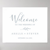Poster Feuille minimale | Accueil Mariage bleu Dusty (Devant)