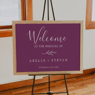 Poster Feuille minimale   Berry Purple Mariage Bienvenue